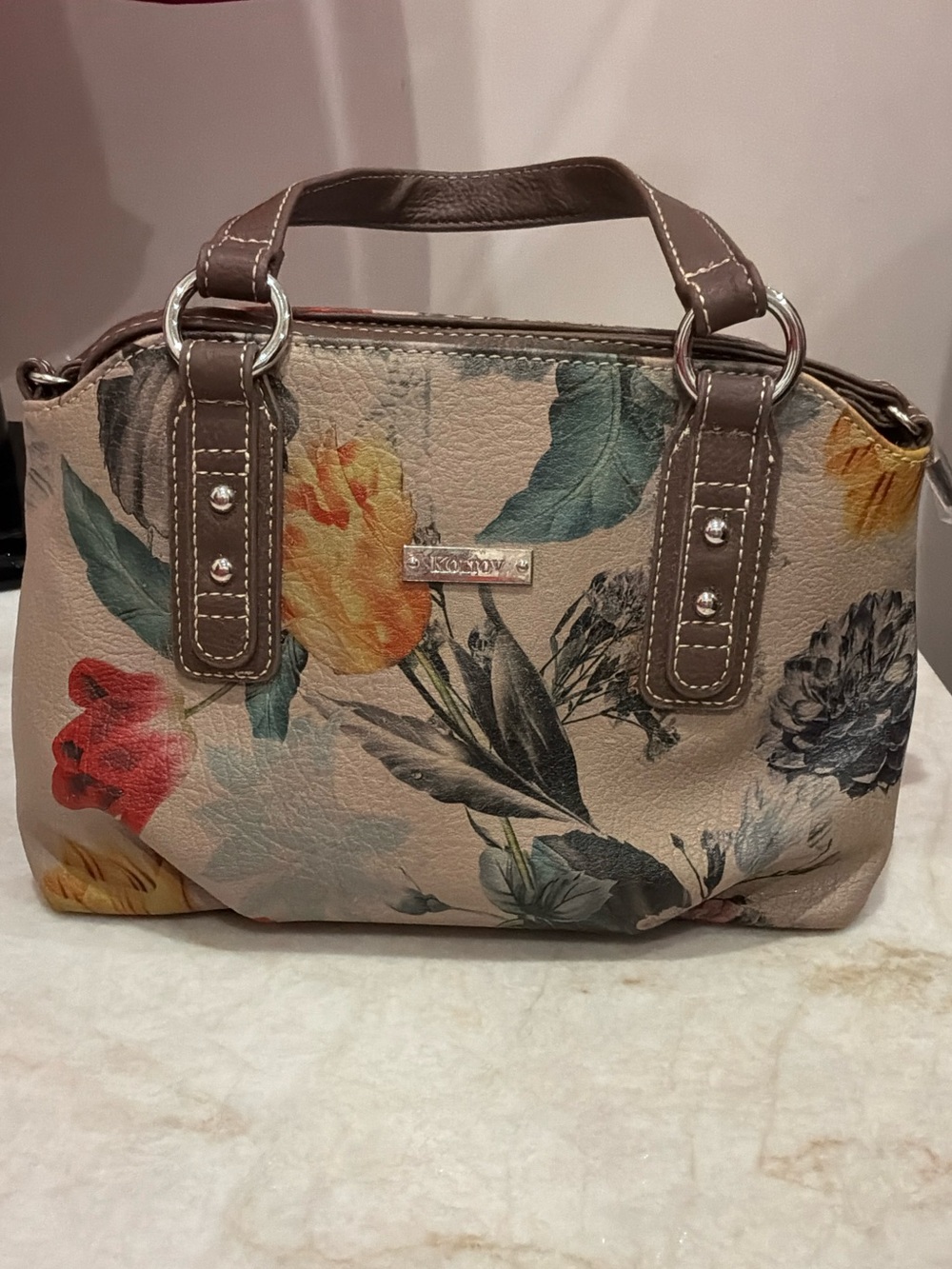 Koltov Olivia Floral Pebbled Faux Vegan Leather Satchel Shoulder Handbag